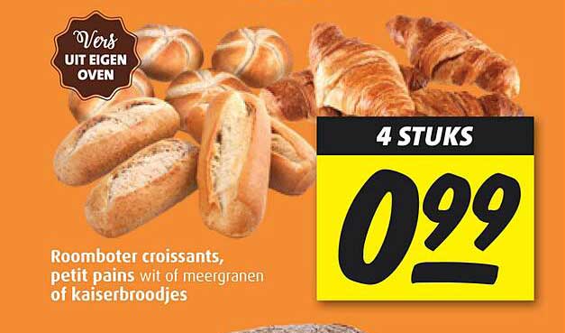 Roomboter croissants, petit pains wit of meergranen of kaiserbroodjes
