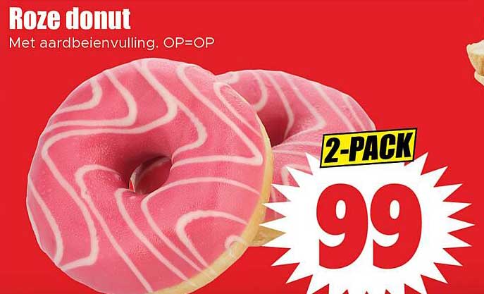 Roze donut met aardbeienvulling. OP=OP