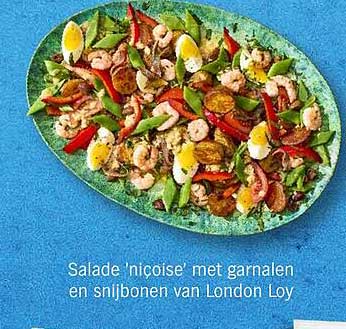 Salade 'niçoise' met garnalen en snijbonen van London Loy