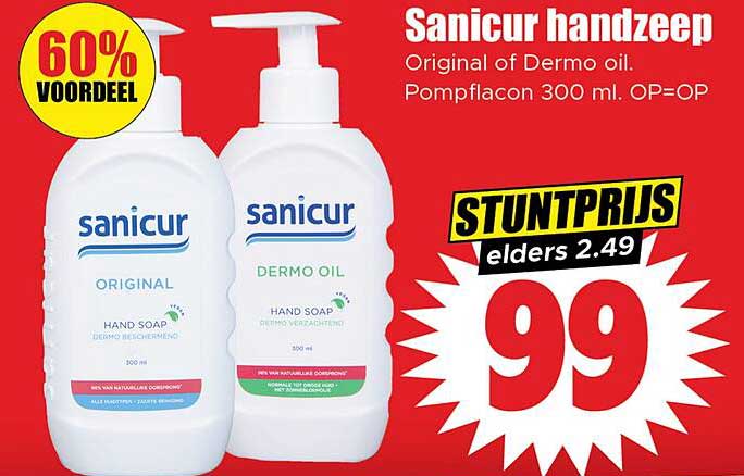 Sanicur handzeep Original of Dermo oil Pompfles 300 ml. OP=OP