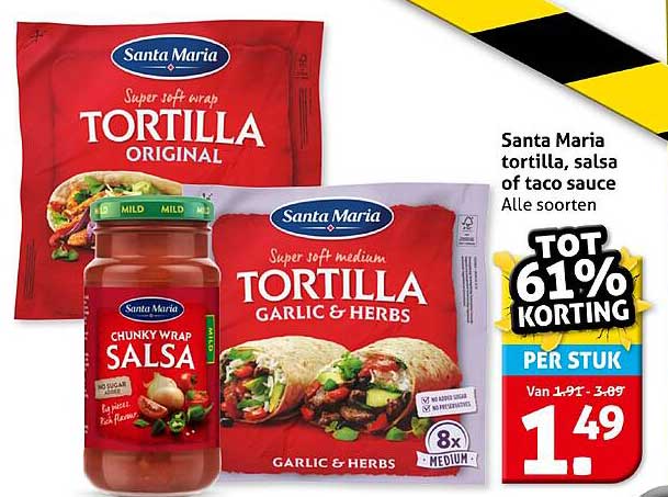 Santa Maria tortilla, salsa of taco sauce Alle soorten