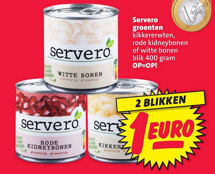 Servero groenten kikkererwten, rode kidneybonen of witte bonen blik 400 gram OP=OP!
