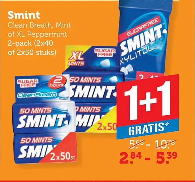 Smint Clean Breath, Mint of XL Peppermint 2-pack (2x40 of 2x50 stuks)