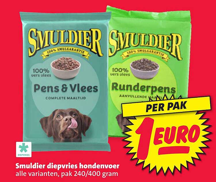 Smuldier diepvries hondenvoer, alle varianten, pak 240/400 gram