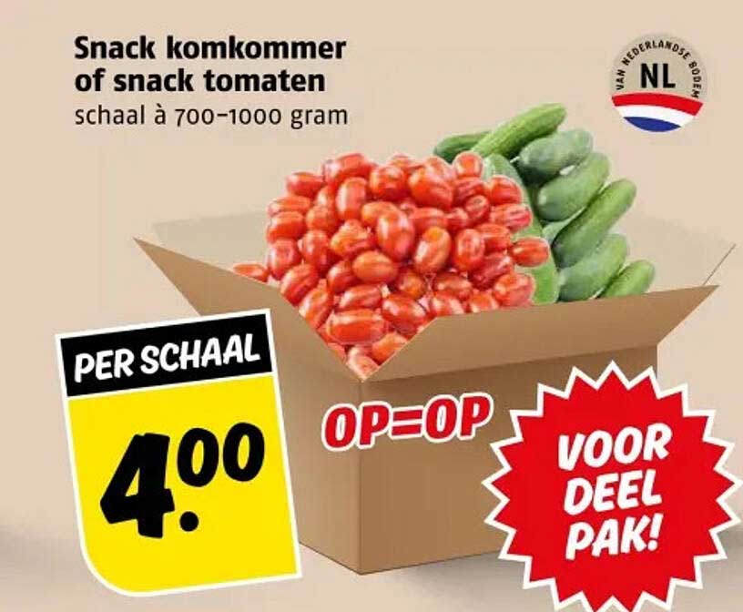 Snack komkommer of snack tomaten schaal à 700-1000 gram