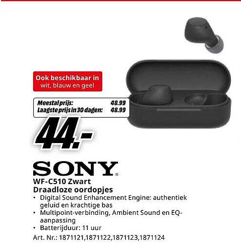 SONY WF-C510 Zwart Draadloze oordopjes