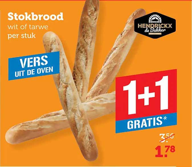 Stokbrood wit of tarwe per stuk