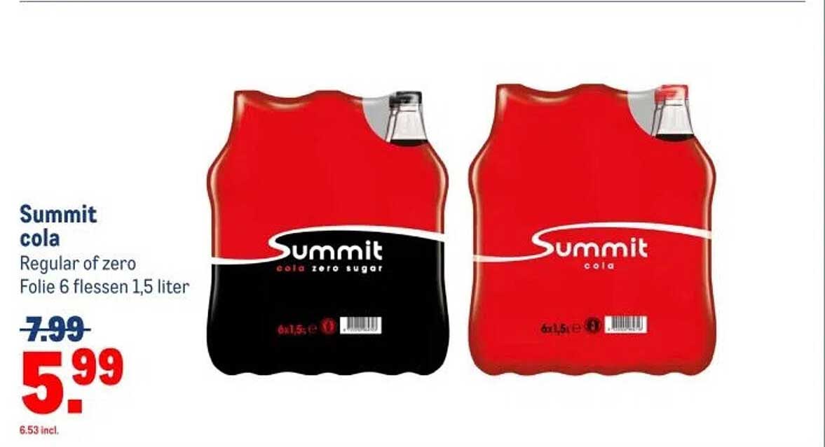 Summit cola Regular of zero, Folie 6 flessen 1,5 liter
