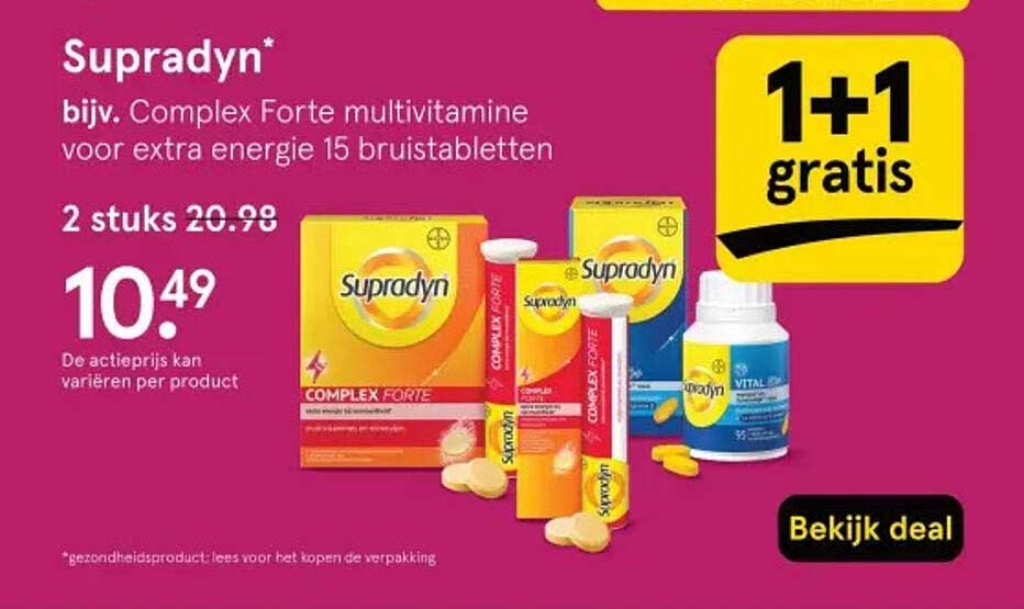 Supradyn* bijv. Complex Forte multivitamine voor extra energie 15 bruistabletten