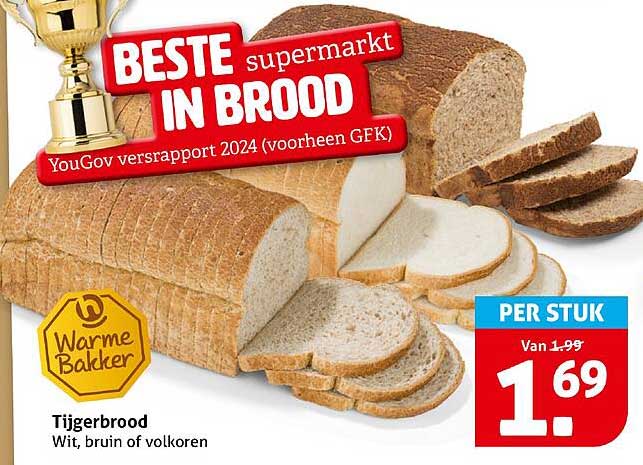 Tijgerbrood Wit, bruin of volkoren