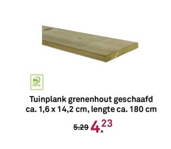 Tuinplank grenenhout geschaafd ca. 1,6 x 14,2 cm, lengte ca. 180 cm