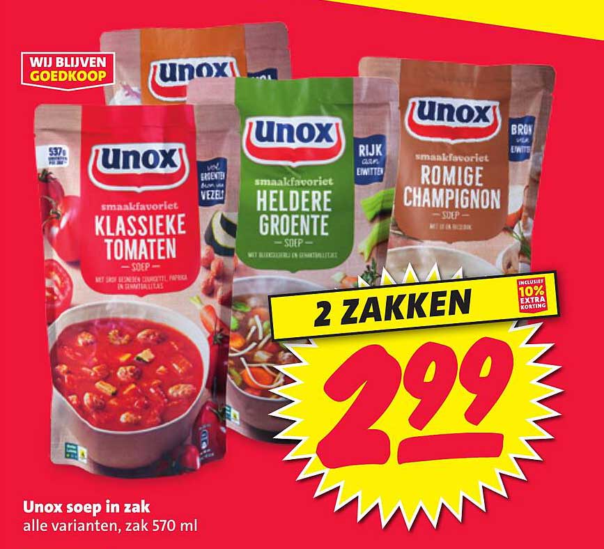 Unox soep in zak, 2 zakken voor 2,99