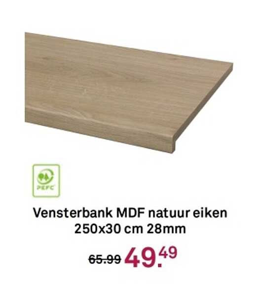 Vensterbank MDF natuur eiken 250x30 cm 28mm