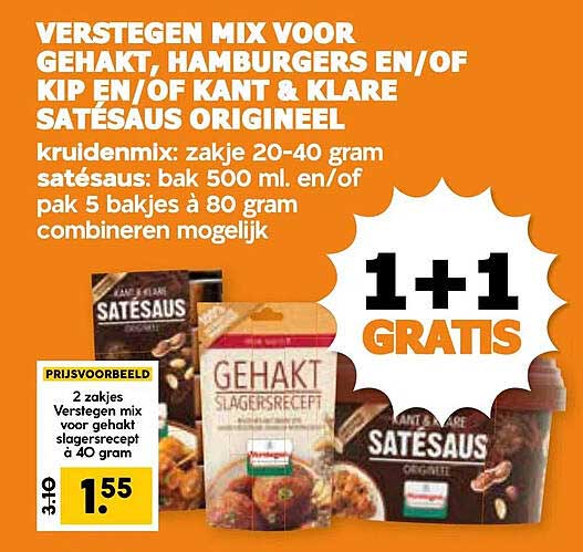 Verstegen Mix voor Gehak, Hamburgers en/of Kip & Klare Satésaus Origineel