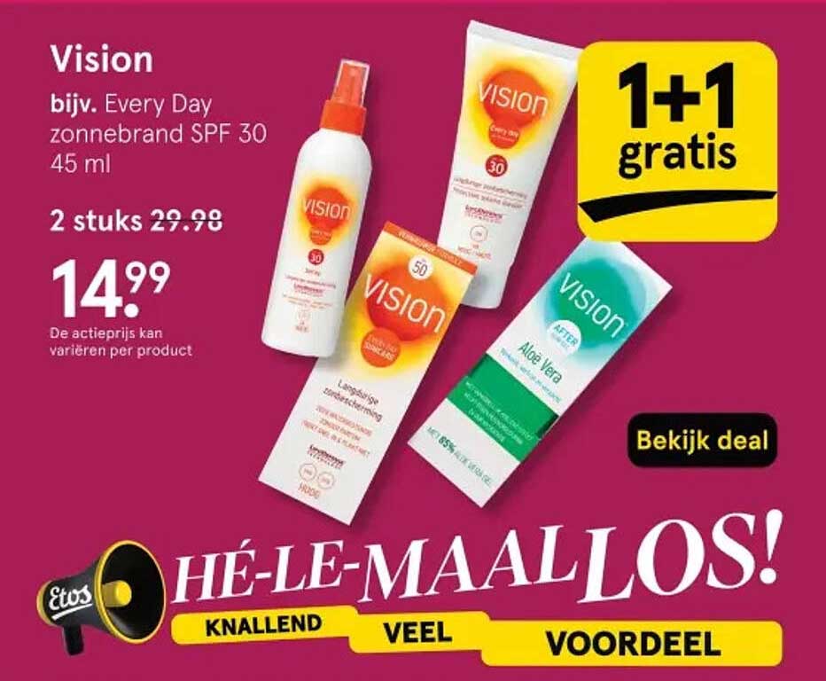 Vision bijv. Every Day zonnebrand SPF 30 45 ml 1+1 gratis