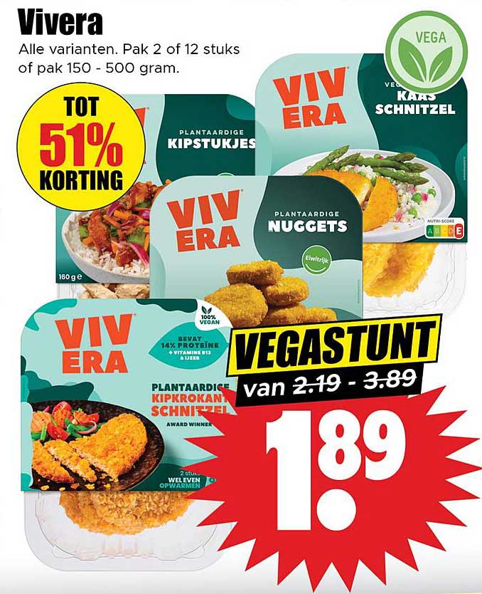 Vivera Plantenachtige Kipstukjes, Nuggets en Kaas Schnitzel - VEGASTUNT