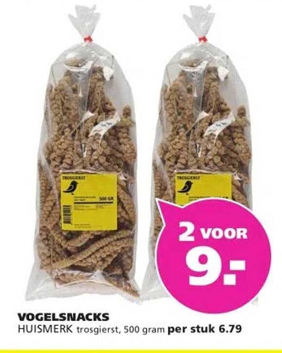 VOGELSNACKS HUISMERK trosgierst, 500 gram per stuk 6.79