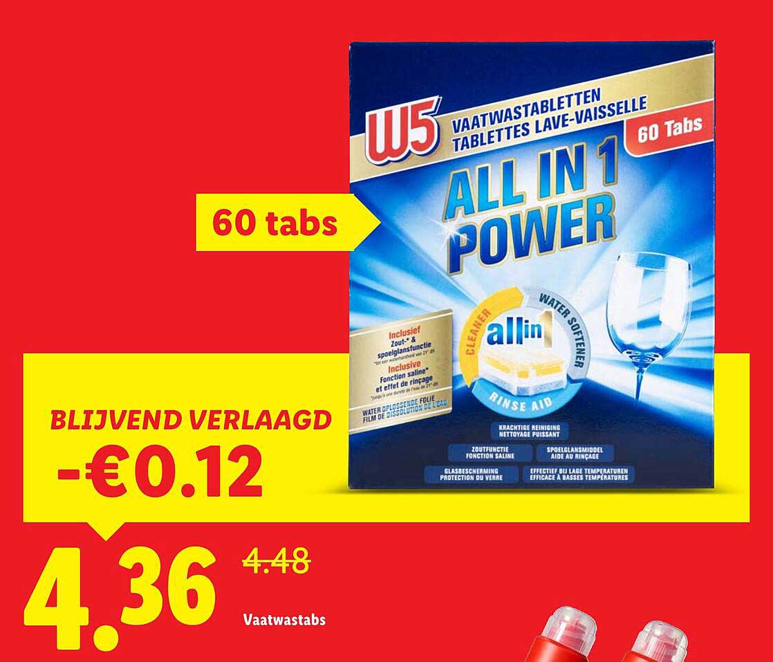 W5 Vaatwastabletten All in 1 Power - 60 Tabs