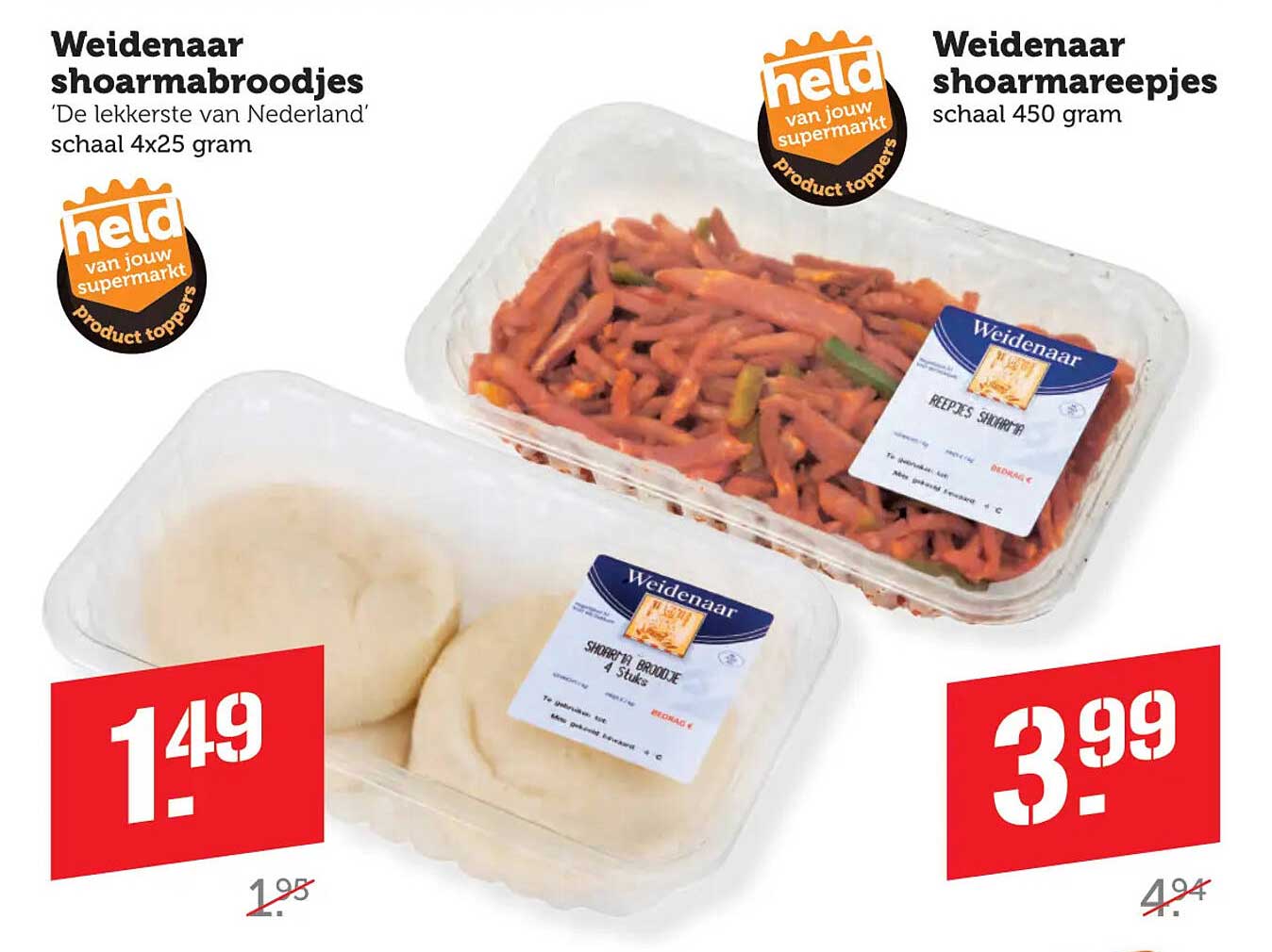 Weidenaar shoarmabroodjes 'De lekkerste van Nederland' schaal 4x25 gram
