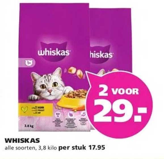 WHISKAS alle soorten, 3,8 kilo per stuk 17,95