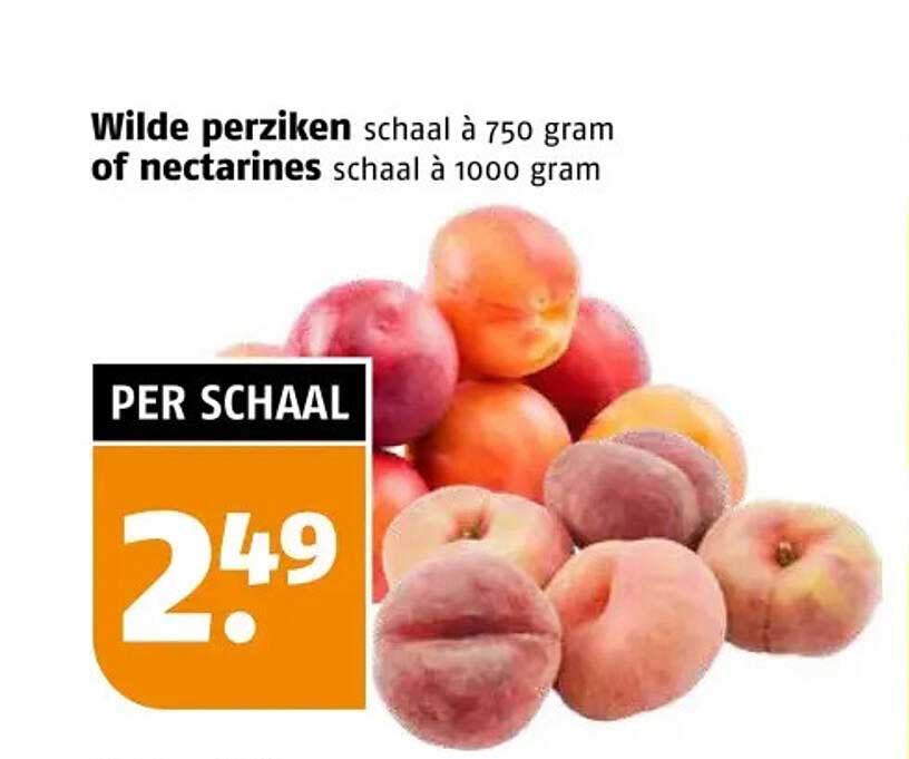 Wilde perziken schaal à 750 gram of nectarines schaal à 1000 gram