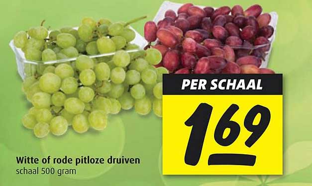 Witte en rode pitloze druiven schaal 500 gram