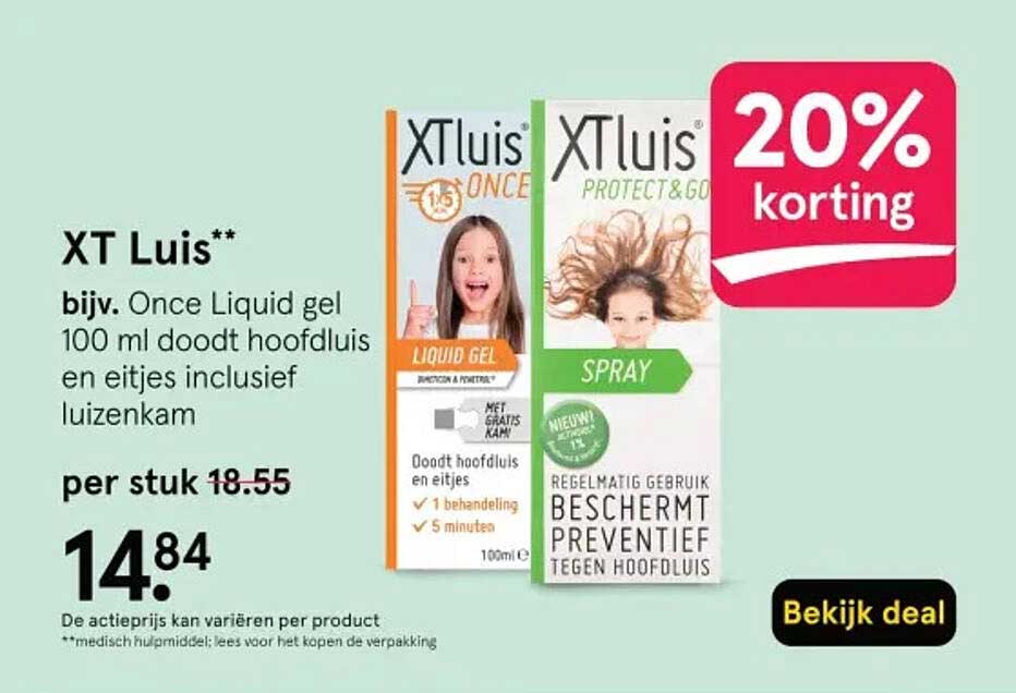 XT Luis bijv. Once Liquid gel 100 ml doodt hoofdluis en eitjes inclusief luizenkam