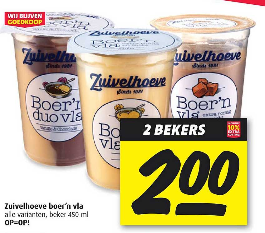 Zuivelhoeve boer’n vla alle varianten, beker 450 ml OP=OP!