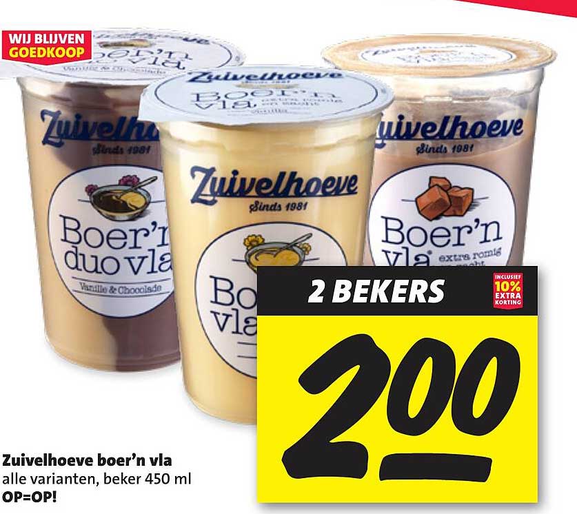 Zuivelhoeve boer’n vla alle varianten, beker 450 ml OP=OP!