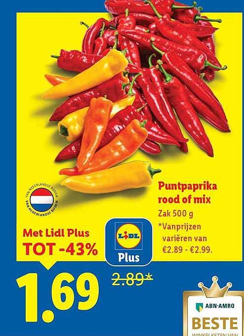 Puntpaprika rood of mix