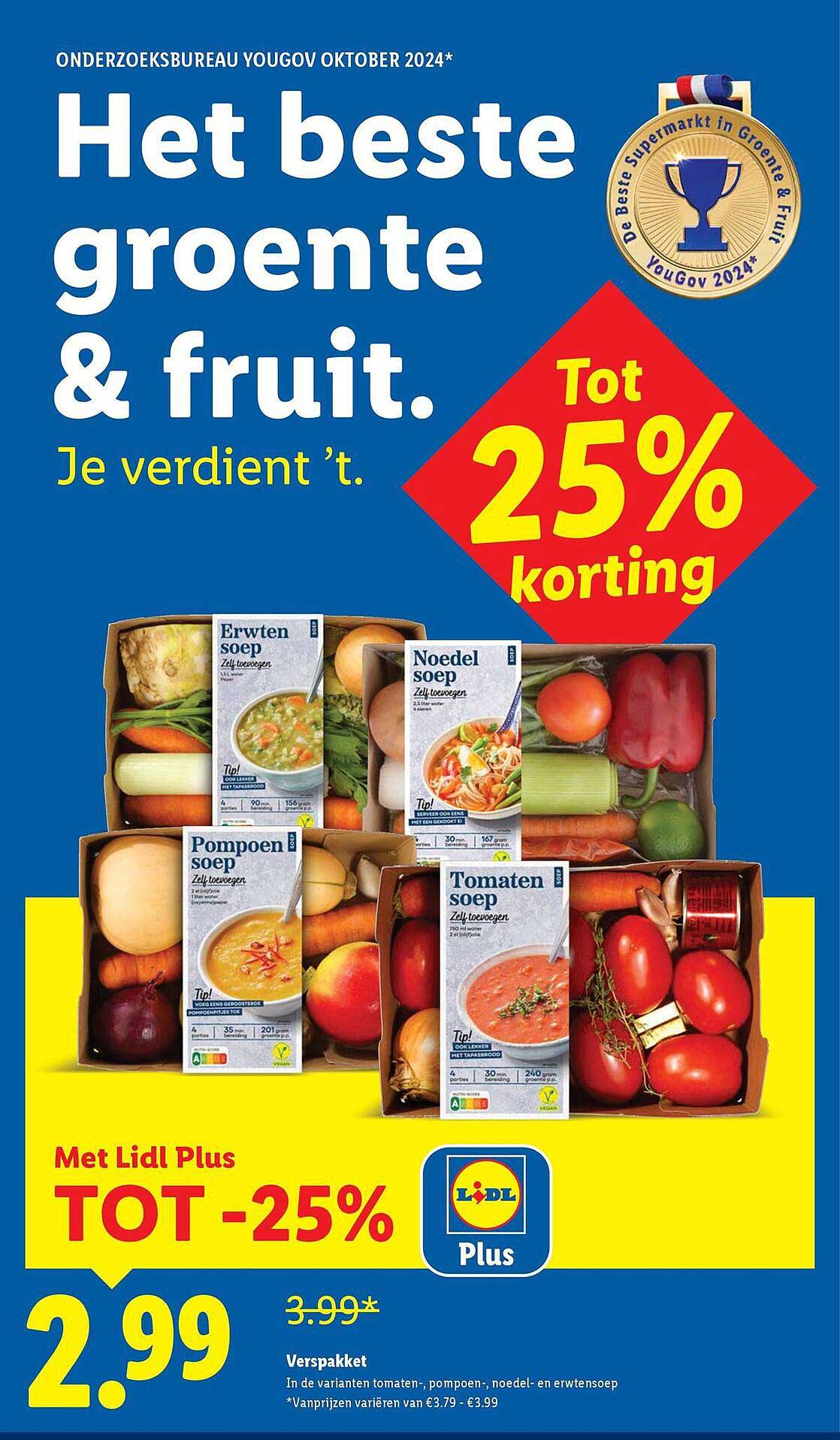 TOT 25% korting op verspaketten van soep bij Lidl