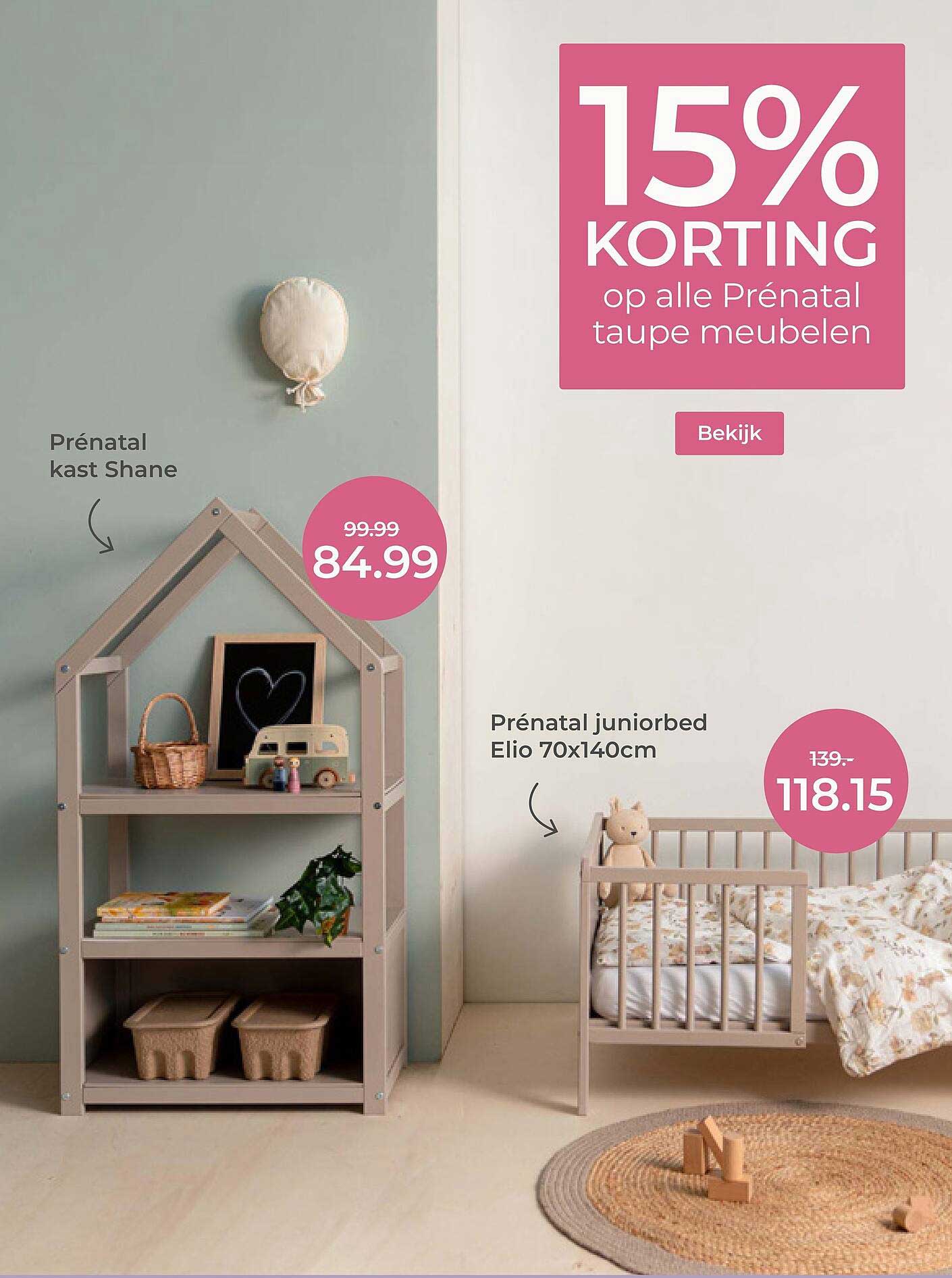 15% KORTING op alle Prénatal taupe meubelen