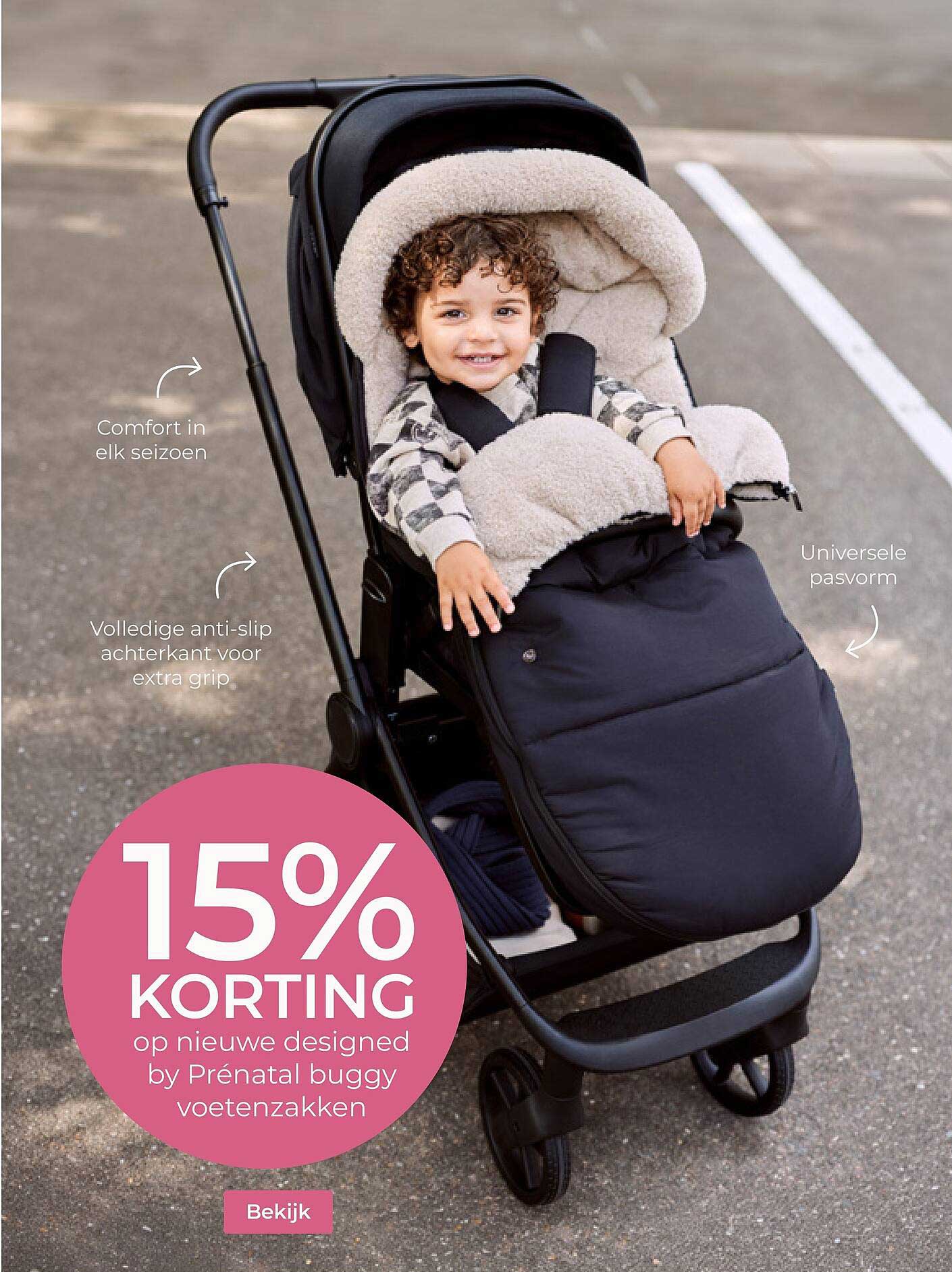 15% korting op nieuwe designed by Prénatal buggy voetenzakken