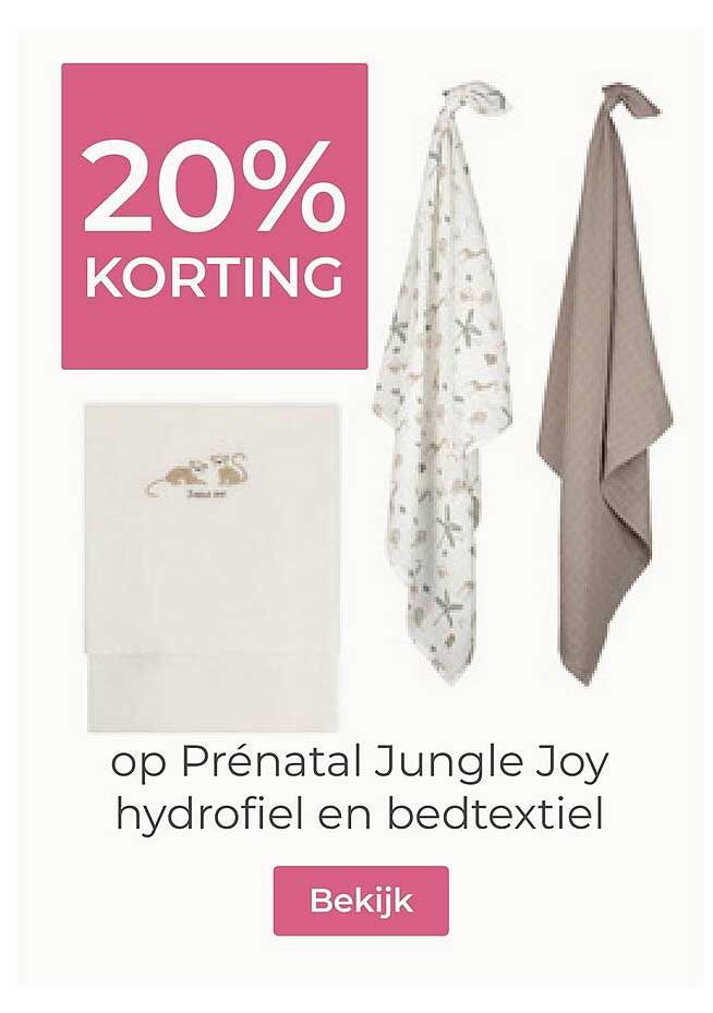 20% KORTING op Prénatal Jungle Joy hydrofiel en bedtextiel