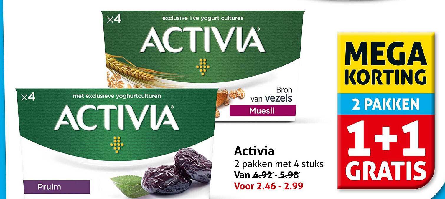 Activia 2 pakken met 4 stuks 1+1 gratis