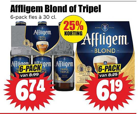 Affligem Blond of Tripel 6-pack fles à 30 cl. 25% korting