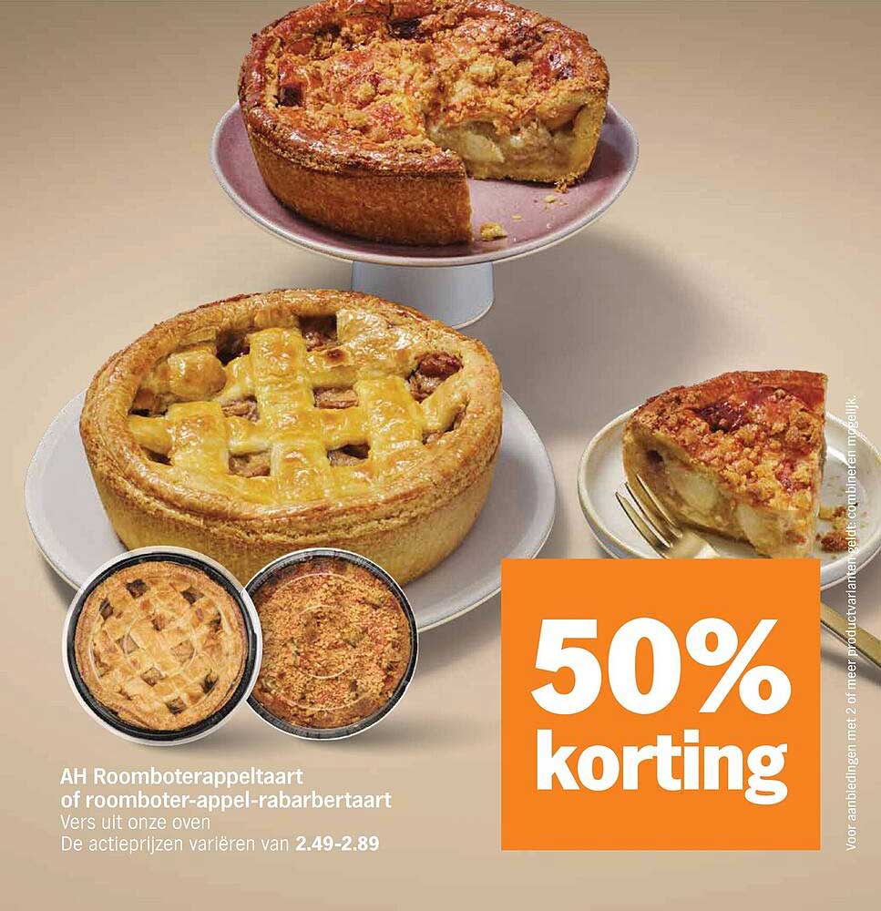 AH Roomboterappeltaart of roomboter-appel-rabarbertaart 50% korting