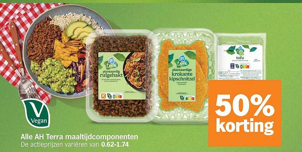 Alle AH Terra maaltijdcomponenten 50% korting