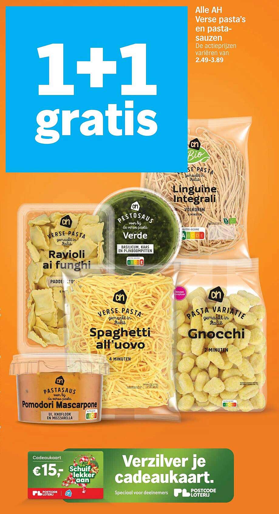 Alle AH Verse pasta’s en pasta-sauzen 1+1 gratis