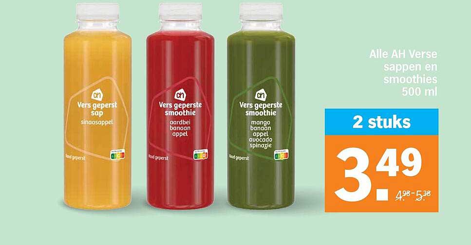 Alle AH Verse sappen en smoothies 500 ml 2 stuks