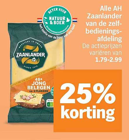 Alle AH Zaander van de zelf-bedienings-afdeling De actieprijzen variëren van 1.79-2.99 25% korting
