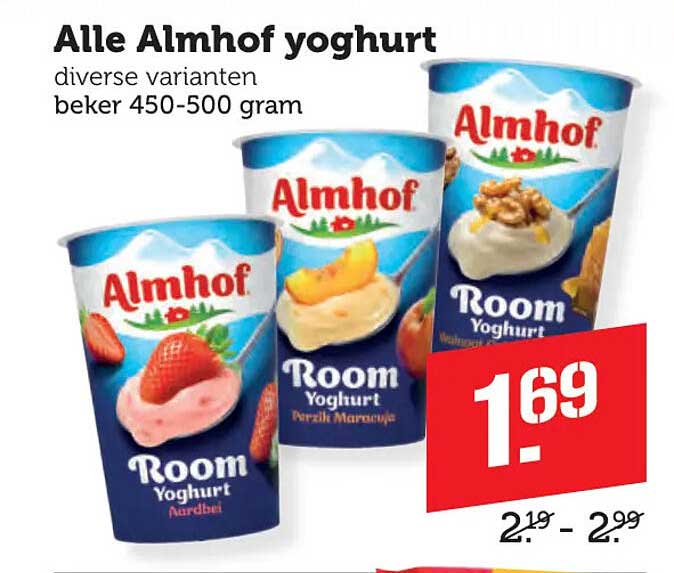 Alle Almhof yoghurt diverse varianten beker 450-500 gram