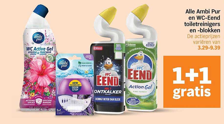 Alle Ambi Pur en WC-Eend toiletreinigers en -blokken 1+1 gratis