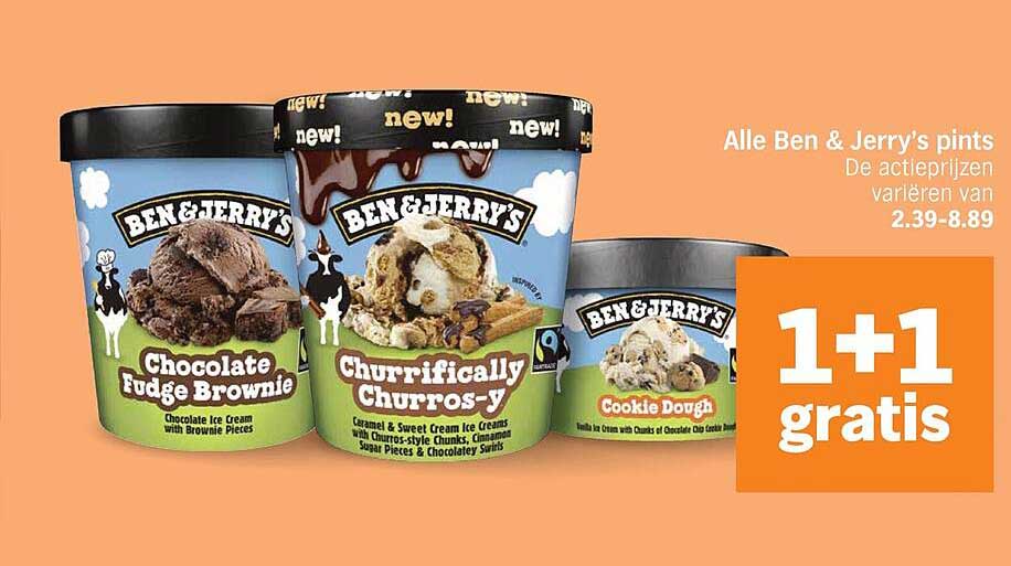 Alle Ben & Jerry’s pints 1+1 gratis