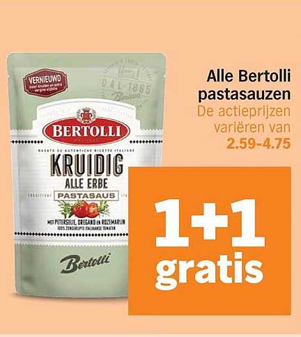 Alle Bertolli pastasauzen 1+1 gratis