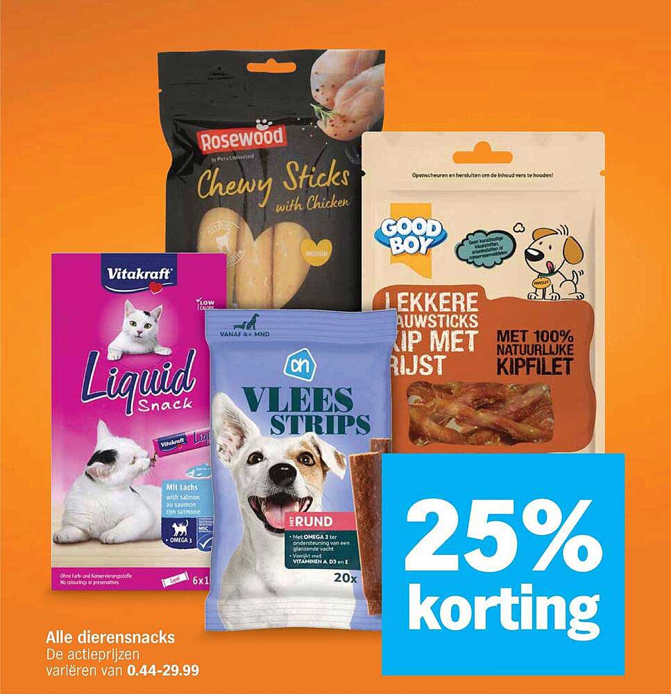 Alle dierensnacks 25% korting