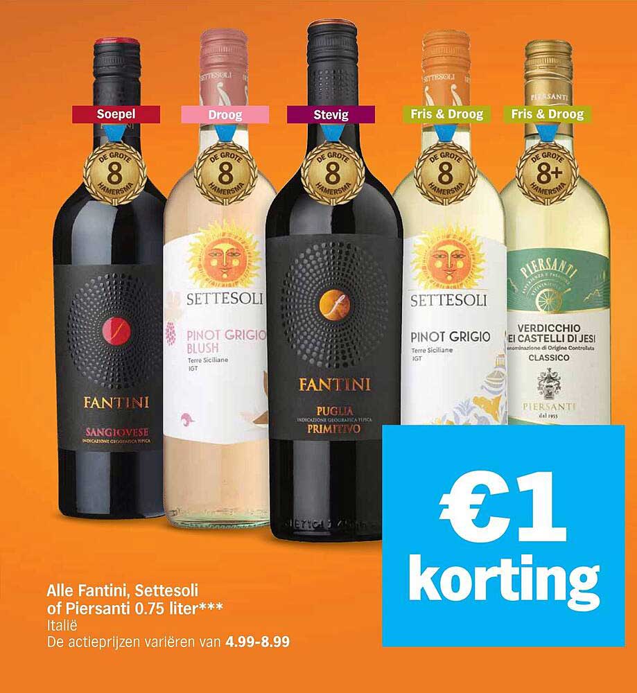 Alle Fantini, Settesoli of Piersanti 0.75 liter*** Italië €1 korting