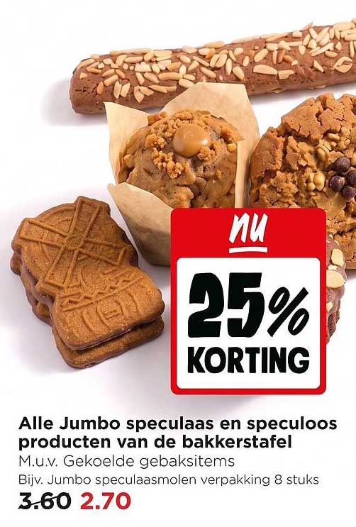 Alle Jumbo speculaas en speculoos producten van de bakkerstafel 25% KORTING