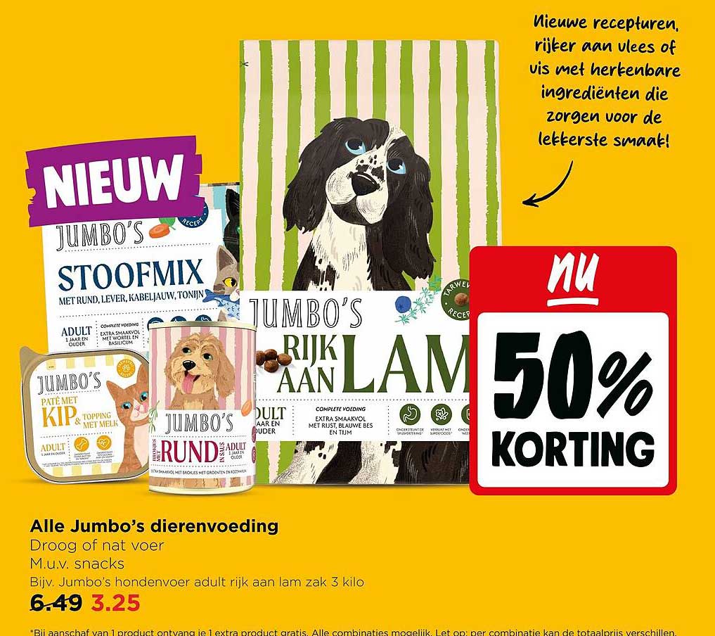 Alle Jumbo’s dierenvoeding 50% korting