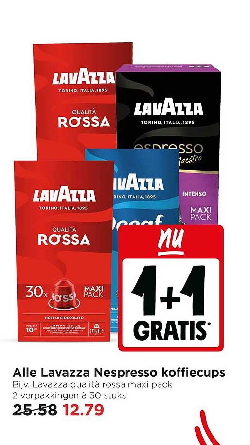 Alle Lavazza Nespresso koffiecups 1+1 gratis